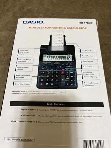 Casio Mini Desktop 2 Color Printing Calculator  Battery Power Or Plug In. - Picture 2 of 2