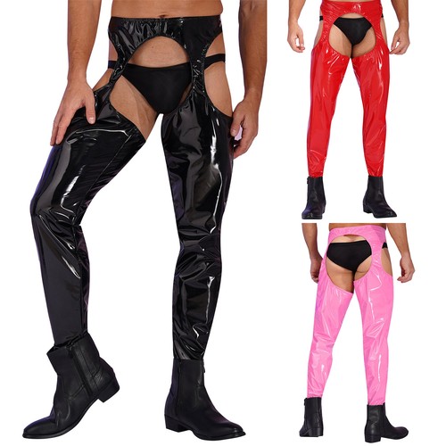 Sexy Hombre Look Húmedo Cuero Motociclistas Chaps Pantalones Vaquero Disfraz - Imagen 3 de 42