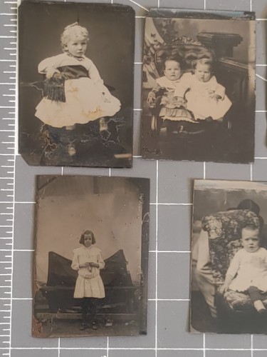 Lotto (15) antiche foto tipo latta neonati bambini ragazzi ragazze - Foto 5 di 7