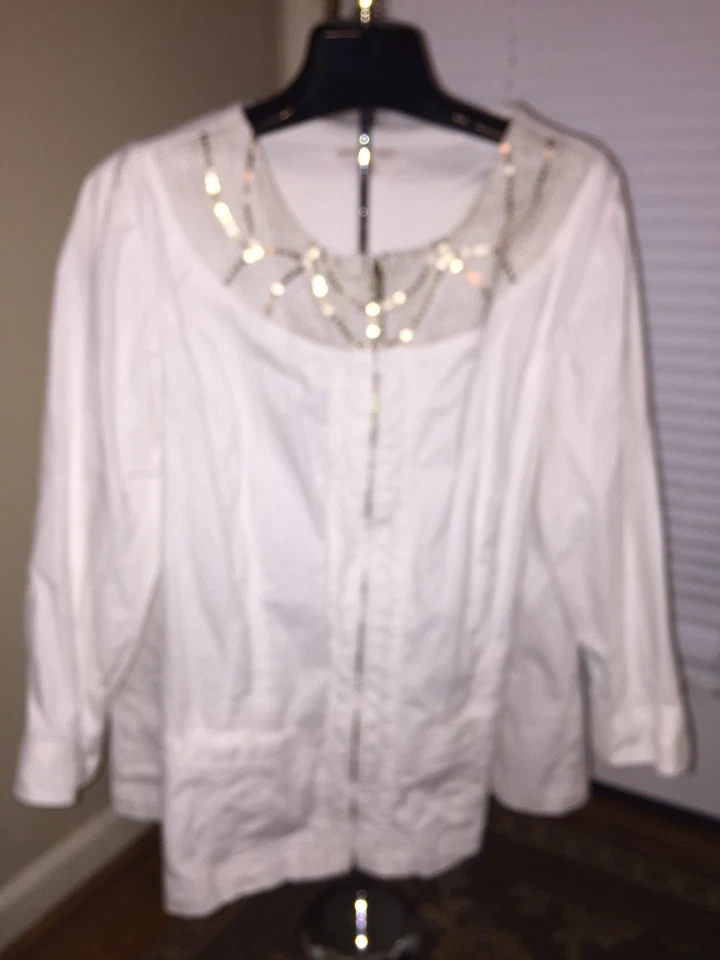 Chaqueta JM Collection Mujer Plus Lentejuelas Oro Blanco Cremallera Talla 22W 22 W Foto 2 de 4