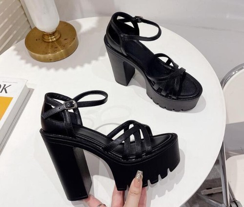Womens Fashion Summer Peep Toe Ankle Strap Sandals Chunky High Heels Platform - Picture 12 of 12