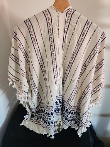 Modena Womens Lightweight Aztec Kimono With Tassels Off White Blue One Size - Picture 4 of 6