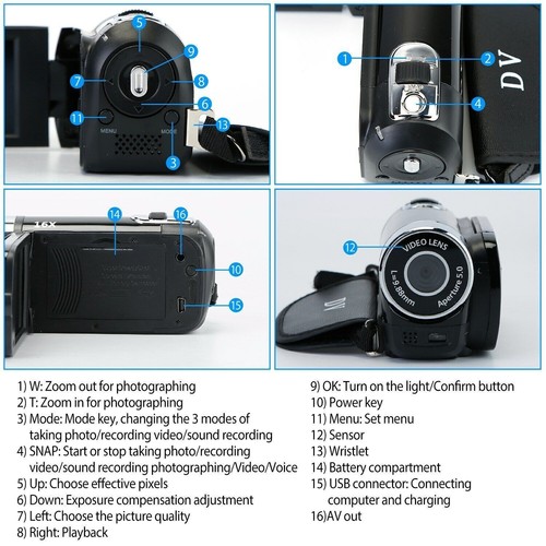 1080P HD Camcorder Digital Video Camera 16X Zoom DV Camera 270° Rotation Camera - Picture 7 of 16