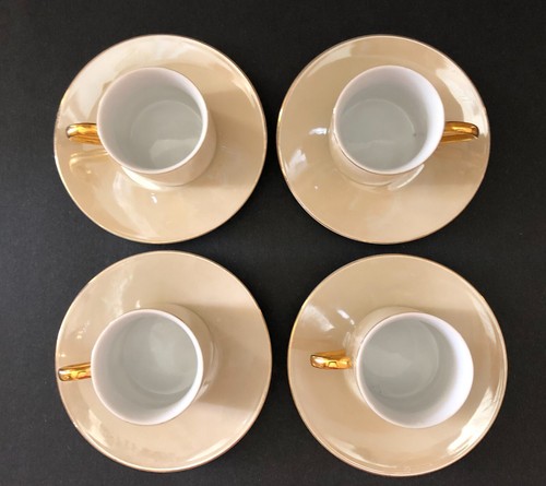 Godinger & Co Demitasse Cups and Saucers SET of 4 Gold Handle Trim Lusterware - Picture 12 of 17