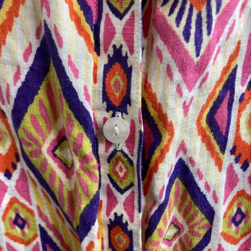 Camisa Boho Chico’s Para Mujer Sin Hierro Lino Groovy Estampado Azteca Con Botones Talla 3 XL - Imagen 8 de 12