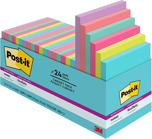 Post-it Super Sticky Pads in Miami Colors 3 x 3 Miami 70/Pad 24 Pads/Pack - Picture 2 of 4