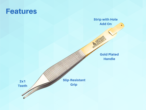 Juego de 3 pinzas de cocina Adson con tapón de piel y punta dentada 2x1 ARTMAN - Imagen 3 de 8