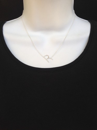 Sterling Silver 925 Sideways Initial Letter R Pendant Necklace 16mm 15.25-17.25" - Afbeelding 30 van 30