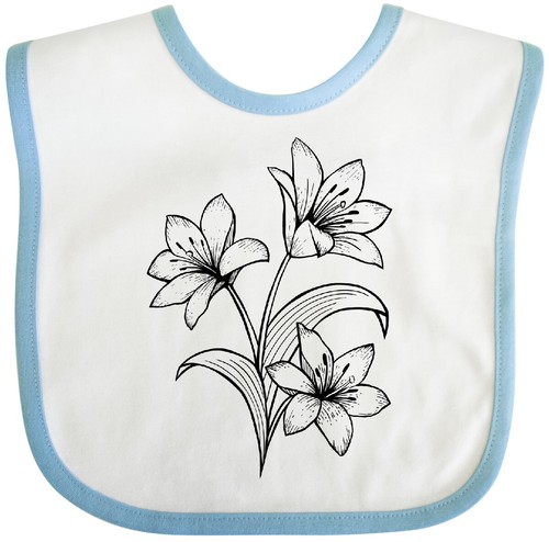 Inktastic Lily Baby Bib White Lilies Pretty Flower Line Art Illustration Floral