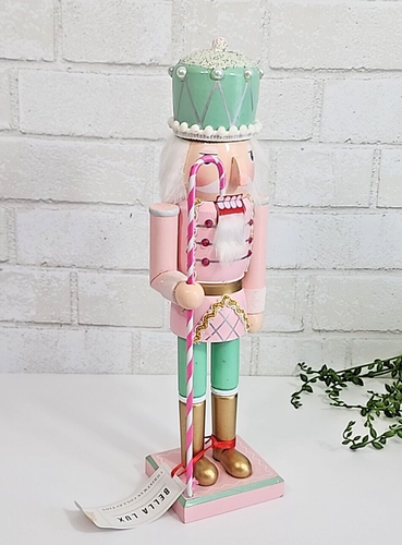 Pink Green Nutcracker King Guard Candy Cane Bella Lux Sugarplum 15" Christmas - Picture 2 of 8