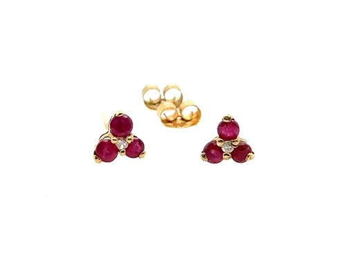 Ruby Diamond Cluster Stud Earrings .50ct Yellow Gold July Birthstone - Picture 3 of 5