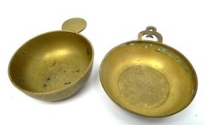 Pair Brass Metal China Chinese Etched Ceremonial Bowls Serving Cups Censers