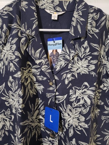 Hang Ten Women's Linen Blend Button Up Shirt, NWT, Size Large, Navy, Floral - Picture 3 of 7