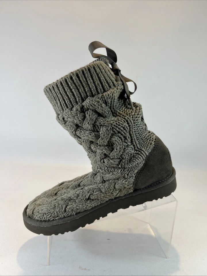 Botas botín UGG Australia Isla tejido con cable para mujer talla 10 gris tejido con cordones lazo Foto 2 de 4