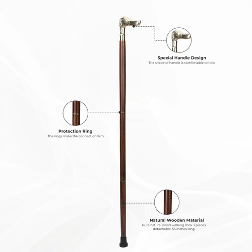 Bastone da passeggio vintage in legno con manico staccabile in ottone per cane per uomo, donna regalo - Foto 3 di 5