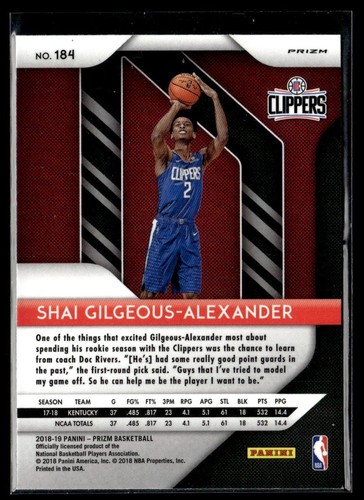 2018-19 Prizm Pink Ice Shai Gilgeous-Alexander RC #184 - Picture 2 of 2