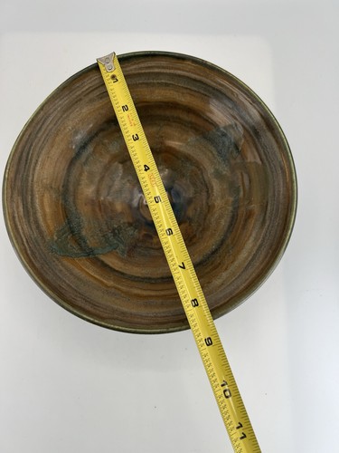 Studio Stoneware Art Pottery Bowl Hand Thrown Earthtone Colors Drip Glaze Signed - Picture 7 of 8