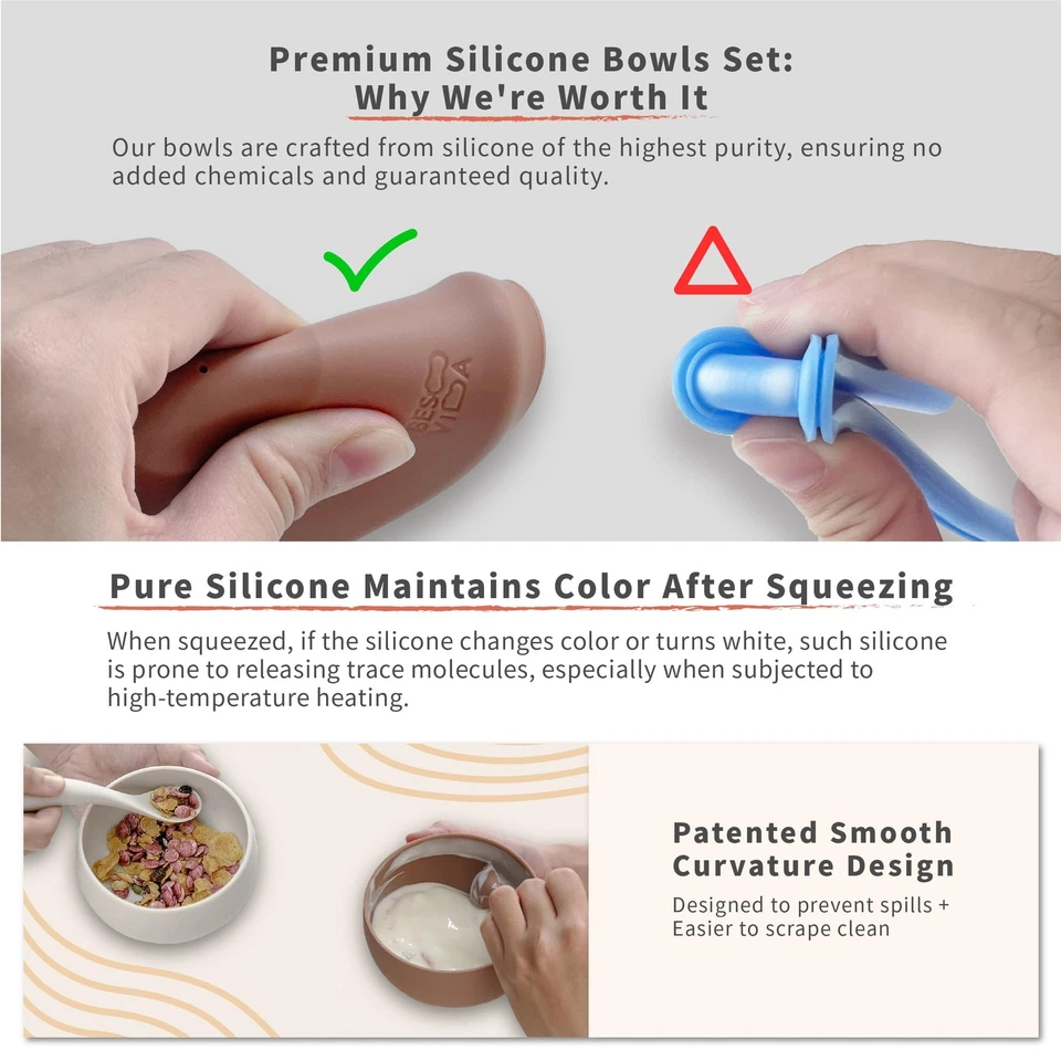 Juego de 3 cuencos de silicona con tapas, a prueba de fugas, sin BPA, varios tamaños, gris Foto 3 de 4