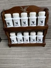Vintage Hazel Atlas Milk Glass Rooster 3.75" Spice Shakers-Set Of 10 W/RACK