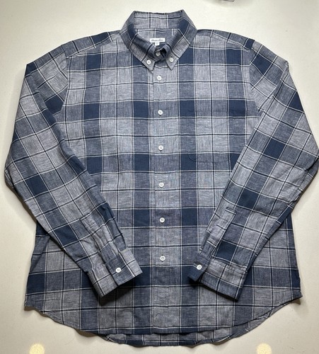 Steven Alan Shirt Mens Size L Gray Blue Plaid Button Down Cotton Linen - Picture 1 of 8