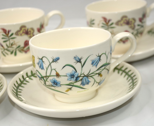 PORTMEIRION Botanic Garden Tea Cups & Saucers Set of 7 Coffee Rounded Vtg Lot - Picture 2 of 9