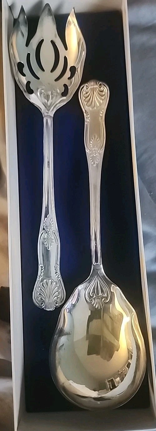 Sheffield Silver Plated Salad Fork & Spoon Serving Set Vintage Circ 1960 ITALY