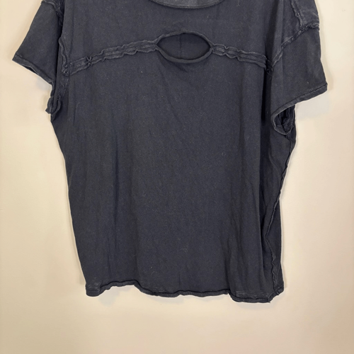 Free People Black Acid Wash Cotton Cutout Short Sleeve Top Size Small - Picture 4 of 7