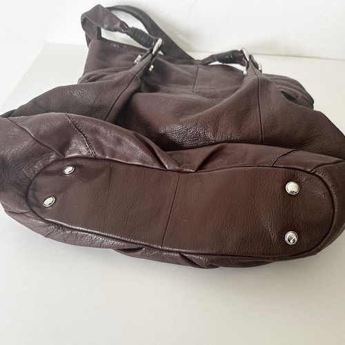 B. Makowsky Brown Handbag Leather Whipstitc Side Pockets Shoulder Hobo Bag - Picture 4 of 11