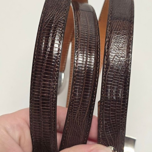 Cinturón Pat Areias Plata de Ley 925 Hebilla Cuero Lagarto Marrón 30" - Imagen 6 de 8