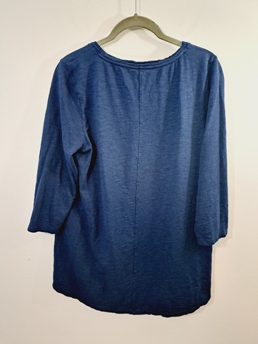 Top de algodón elástico manga 3/4 con cuello en V azul marino talla 1 o mediana Chico para mujer - Imagen 2 de 4