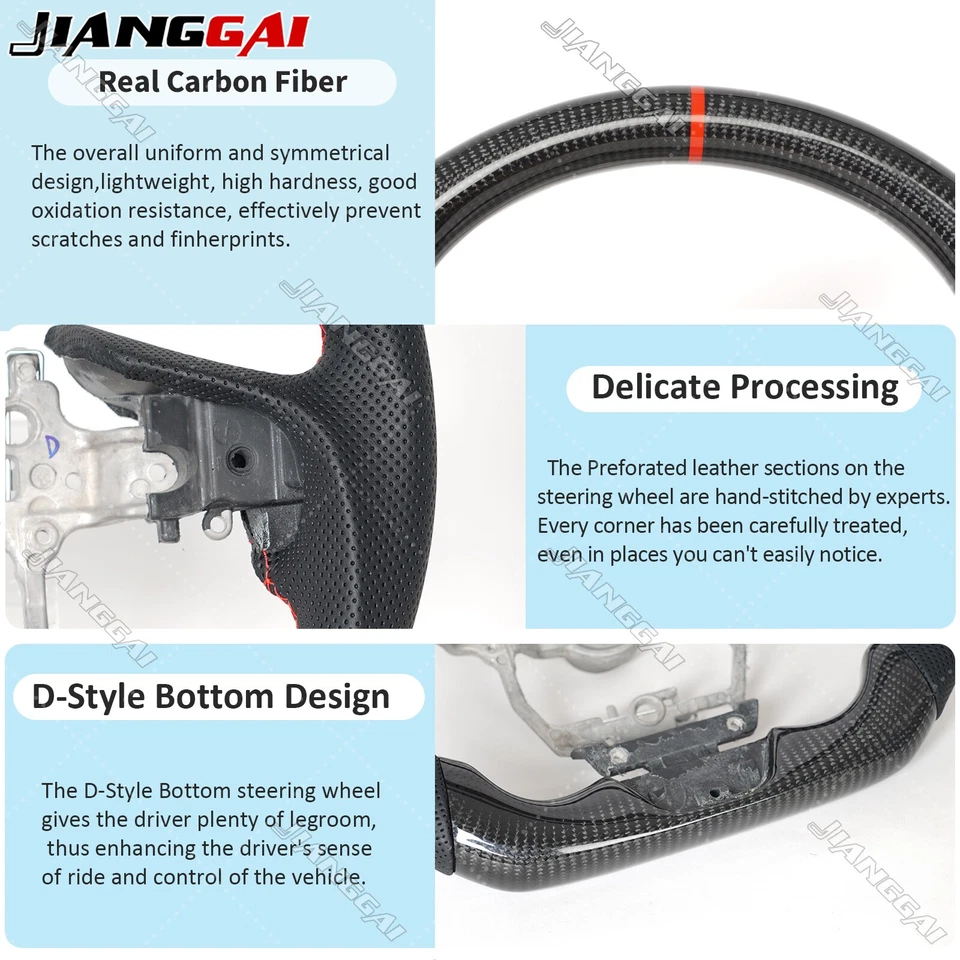 Volante de cuero perforado de fibra de carbono real apto para Lexus LC500 LC500h 2018+ Foto 4 de 4