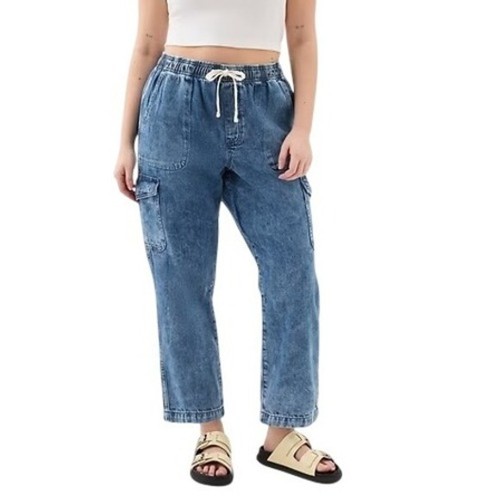 Gap Damen Acid Indigo Wash Mid Rise Easy Cargo Pull-On Freizeit Jeans XL NEU - Bild 7 von 8