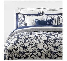 Ralph Lauren Reese KING Duvet Cover Set Floral Navy Blue 100 Cotton with Shams