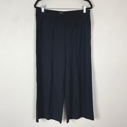 NWT LOFT Wide Leg Cropped Pants Black Career Casual Womens Size L Pleated Office