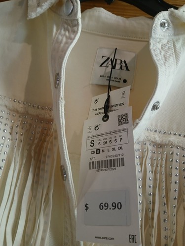 NWT Zara Shirt Jacket Shacket Denim Studded Fringe Cream Ivory Size Small - Picture 4 of 11