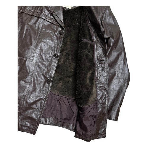BERMANS Vintage Leather Fur Lined Retro 80s Brown Leather Parka Coat Mens Large - Picture 8 of 8