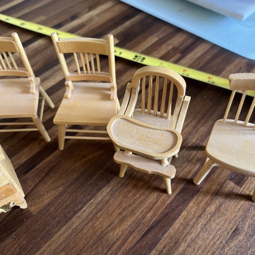 Vtg 1/12 Scale Dollhouse Miniature Dining Room Furniture Set Wooden Blonde Lot - Picture 6 of 14