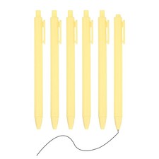 6 Pack Retractable Pens 0.5mm, Black Gel Ink for Office, Light Yellow