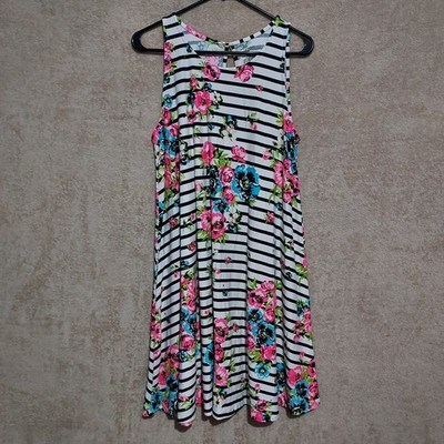 Bobbie Brooks Striped Floral Sleeveless Midi Dress Womens Large