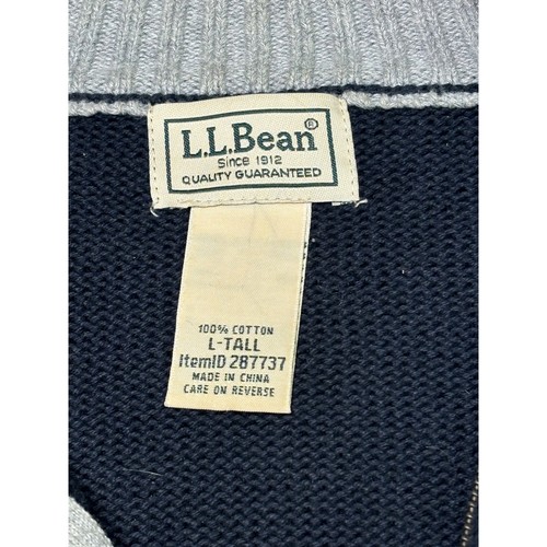 LL Bean Herren L-Tall 1/4 Zip Pullover 100% Baumwolle Navy Blau Strickpullover - Bild 3 von 7