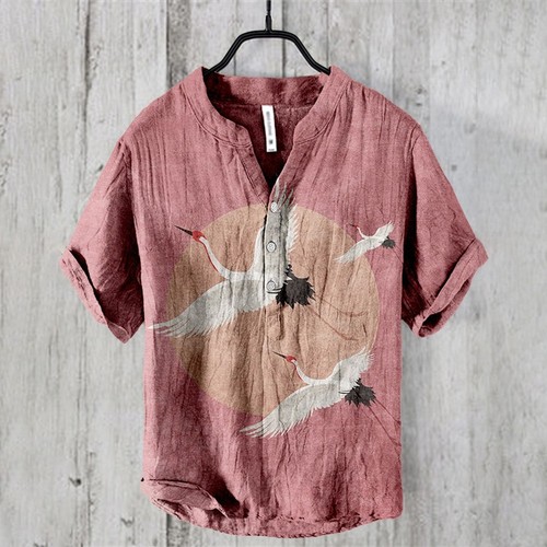 Men Shirt Art Shirt Casual Holiday Japanese Loose Regular Short Sleeve - Picture 5 of 16