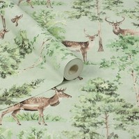 Arthouse Woodland Tier Tapete Hirsch Wald Salbei GrüN 100215AH Neu