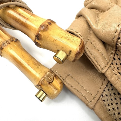GUCCI Bamboo Punching Hand Bag Beige Leather Authentic 0153 - Picture 7 of 12