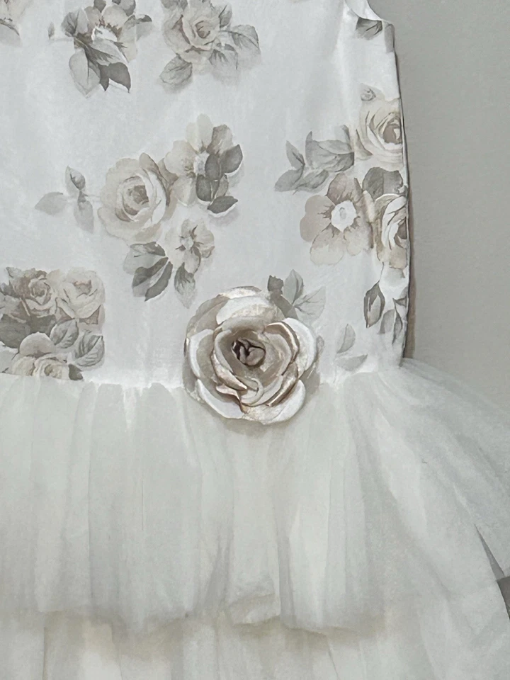 Sarah Louise England Girls Dress 6Y Tulle Skirt Beige Floral Rose Party Wedding - Image 3 of 4