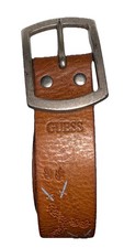 Guess Leather Belt 32 Brown Embossed Leaves Daggers Ivy Silver Buckle