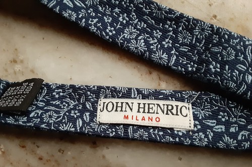 NWoT John Henric Milano Silk Bow Tie 2.5" Navy Blue Cerulean Floral Adjustable - Picture 7 of 12
