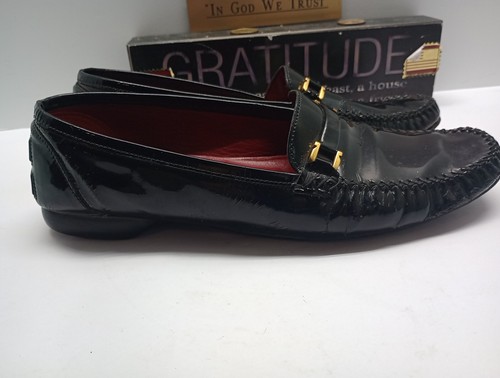 Mens Salvatore Ferragamo Black Patent Leather Slip On Driving Shoes Loafers 10 - Picture 2 of 11