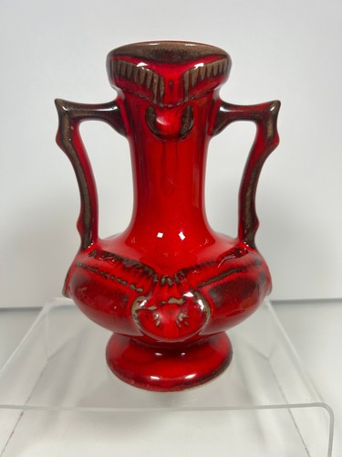 Jarrón artístico de cerámica esmaltada roja lava de Alemania Occidental con asas dobles decorativo - Imagen 5 de 11