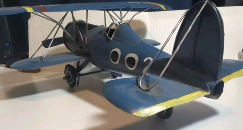 Vintage Metal Biplane Airplane - Picture 9 of 11
