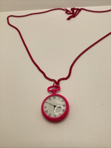Womens Pink Pocket Watch With Long Pink Chain New Battery - Picture 2 of 6